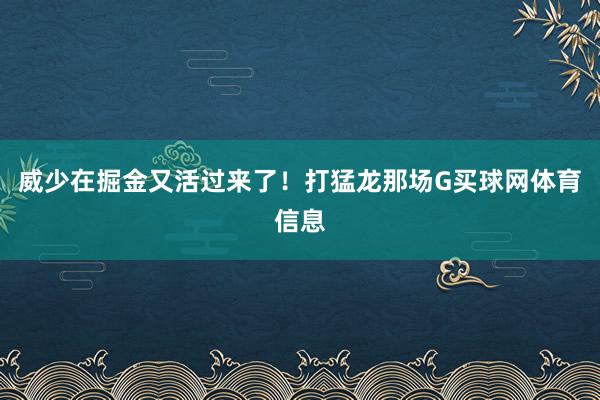 威少在掘金又活过来了！打猛龙那场G买球网体育信息